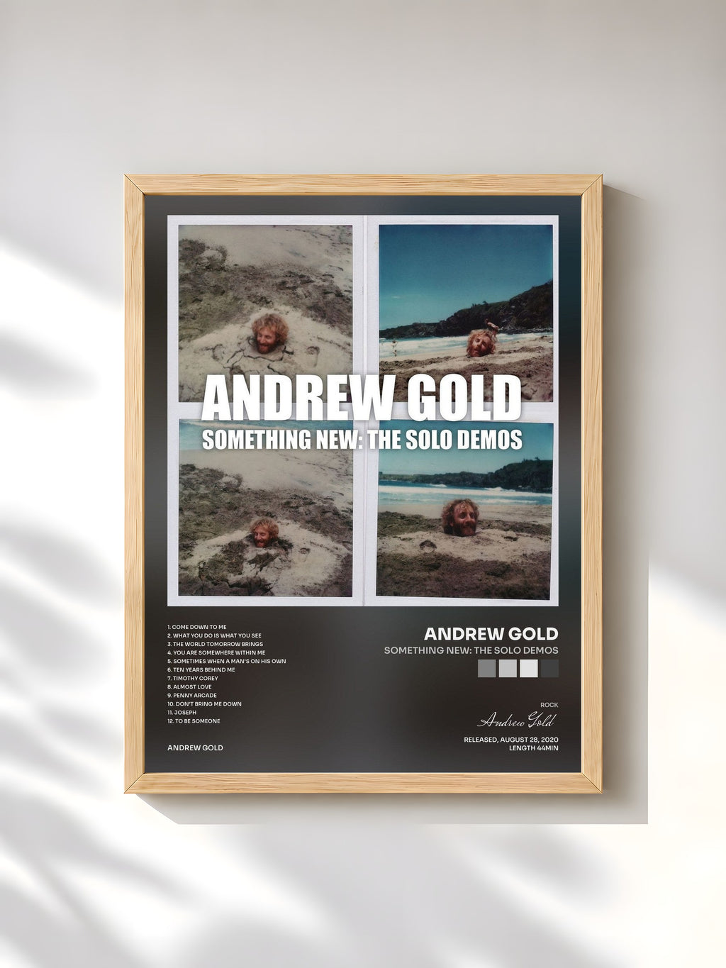 #bois Tableau de l'album Something New: The Solo Demos de Andrew Gold, cadre en bois brut, imprimé et encadré en France