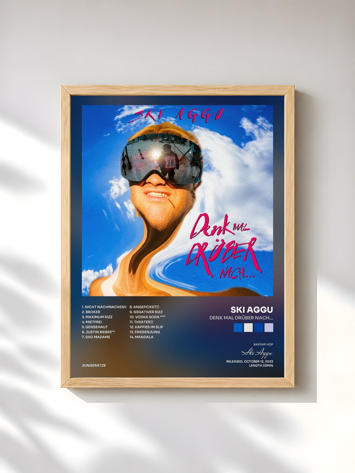 #bois Tableau de l'album denk mal drüber nach... de Ski Aggu, cadre en bois brut, imprimé et encadré en France