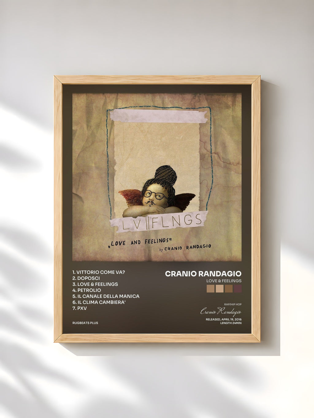 #bois Tableau de l'album Love & Feelings de Cranio Randagio, cadre en bois brut, imprimé et encadré en France