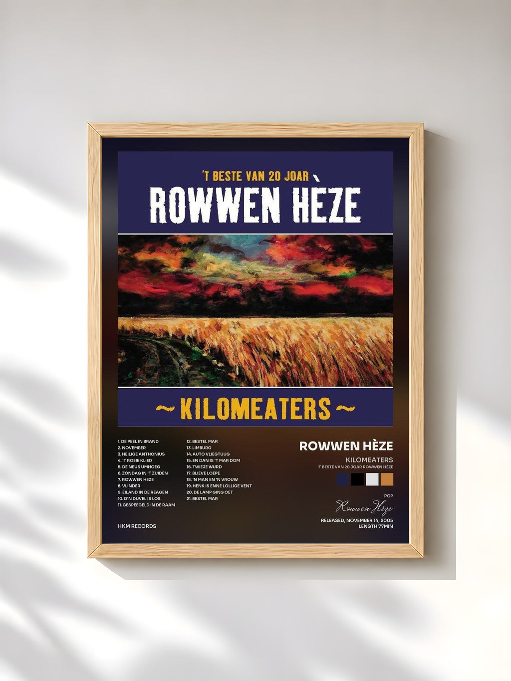 #bois Tableau de l'album Kilomeaters ('T Beste Van 20 Joar Rowwen Hèze) de Rowwen Hèze, cadre en bois brut, imprimé et encadré en France