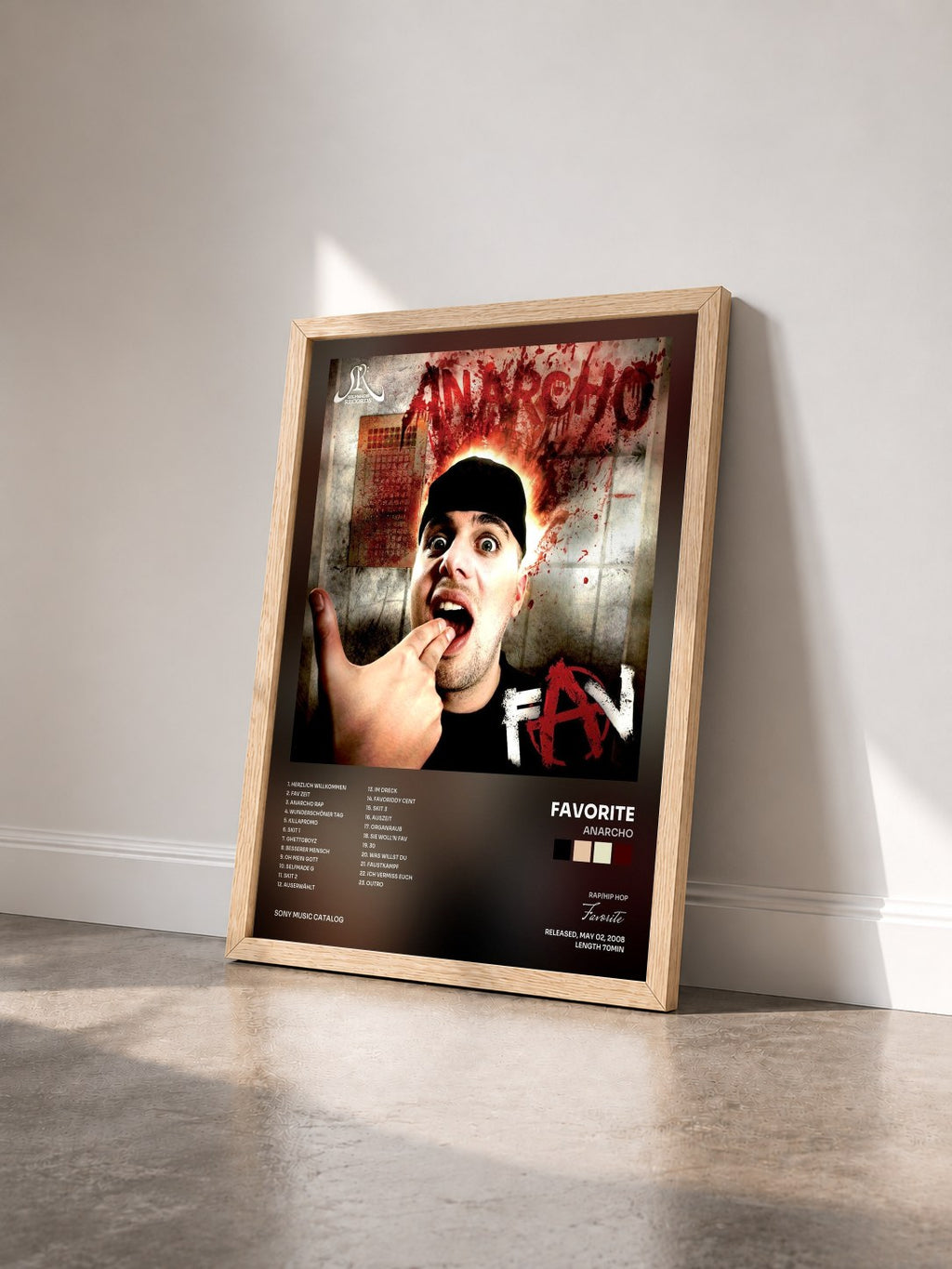 #bois Tableau de l'album Anarcho de Favorite vu de trois quarts, cadre en bois brut