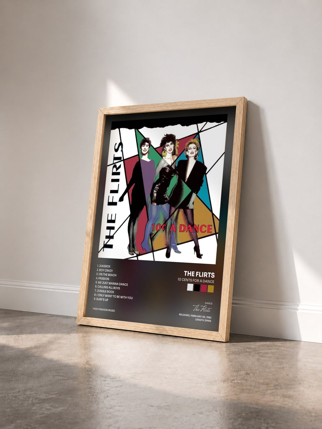 #bois Tableau de l'album 10 Cents For A Dance de The Flirts vu de trois quarts, cadre en bois brut