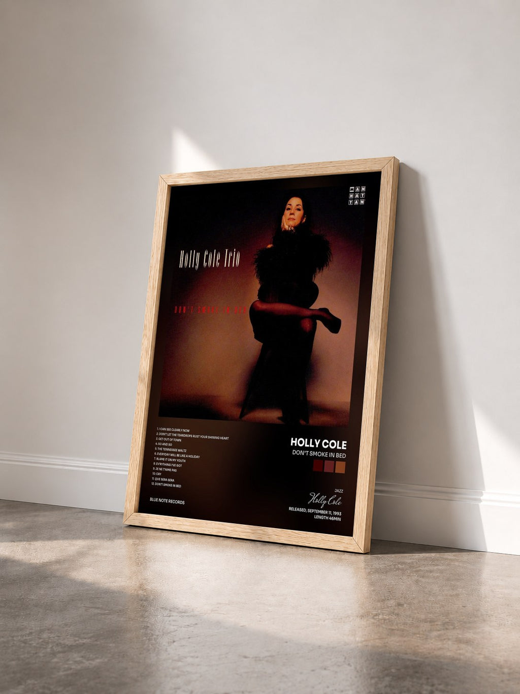 #bois Tableau de l'album Don't Smoke In Bed de Holly Cole vu de trois quarts, cadre en bois brut