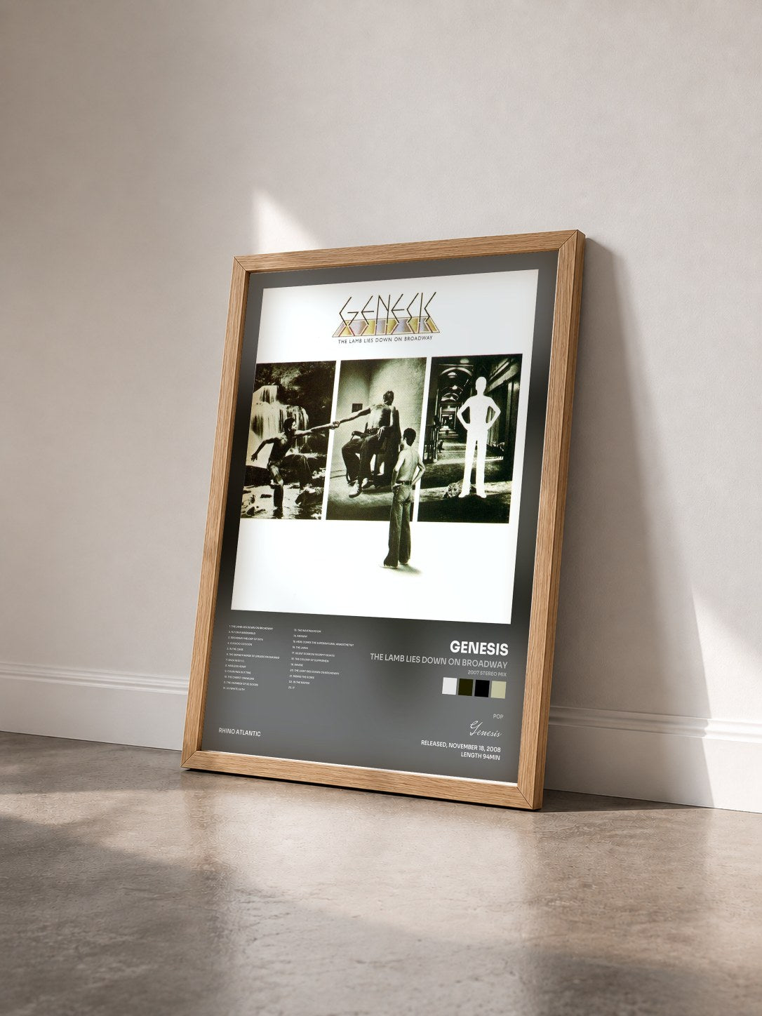 #bois Tableau de l'album The Lamb Lies Down on Broadway (2007 Stereo Mix) de Genesis vu de trois quarts, cadre en bois brut
