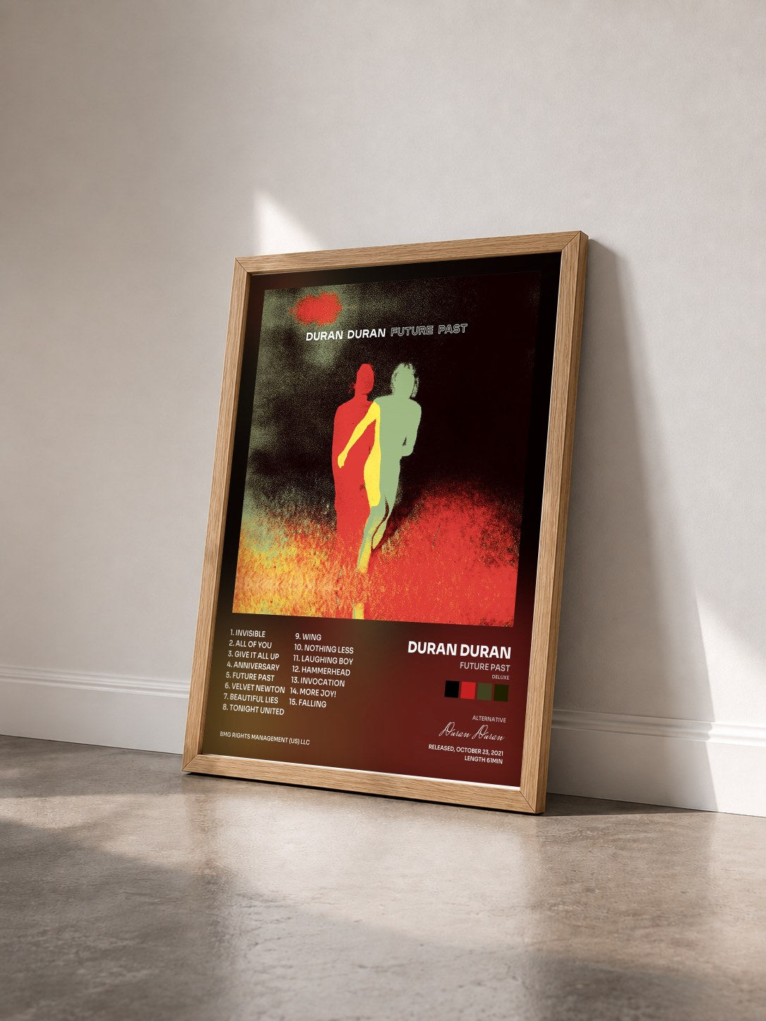#bois Tableau de l'album FUTURE PAST (Deluxe) de Duran Duran vu de trois quarts, cadre en bois brut