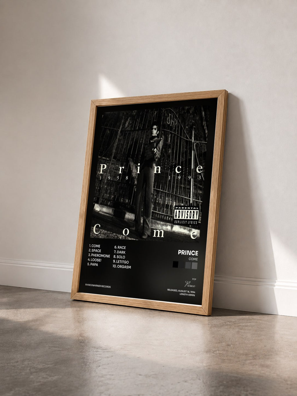 #bois Tableau de l'album Come de Prince vu de trois quarts, cadre en bois brut