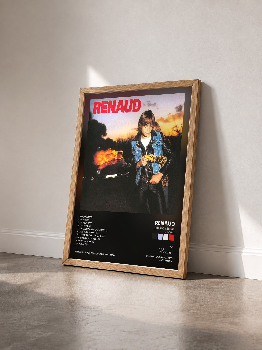 #bois Tableau de l'album Ma Gonzesse (Remastered) de Renaud vu de trois quarts, cadre en bois brut