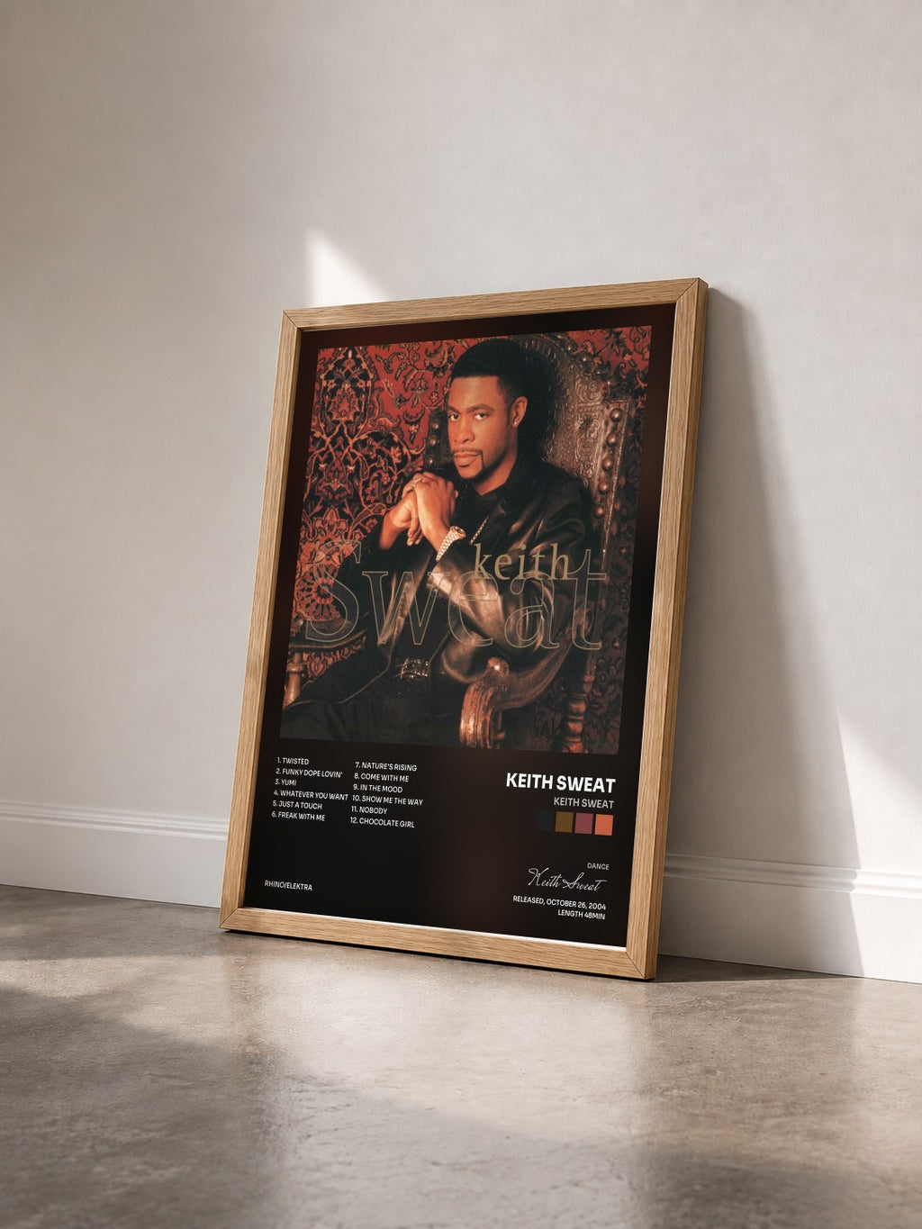 #bois Tableau de l'album Keith Sweat de Keith Sweat vu de trois quarts, cadre en bois brut