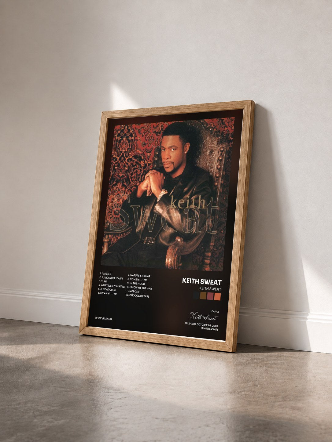 #bois Tableau de l'album Keith Sweat de Keith Sweat vu de trois quarts, cadre en bois brut