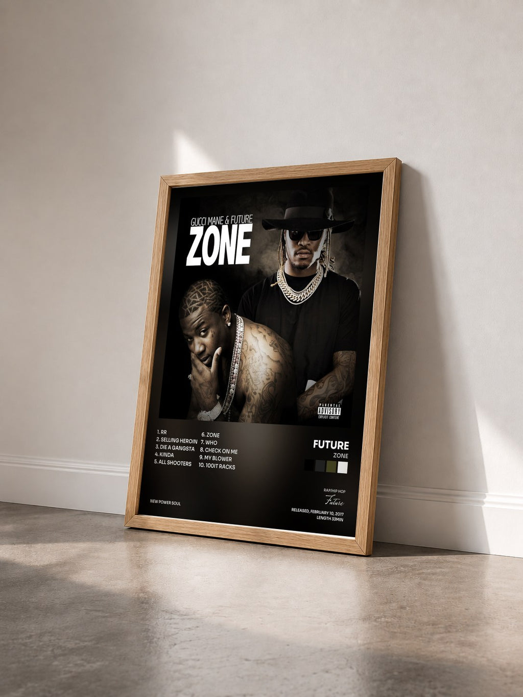 #bois Tableau de l'album Zone de Future vu de trois quarts, cadre en bois brut