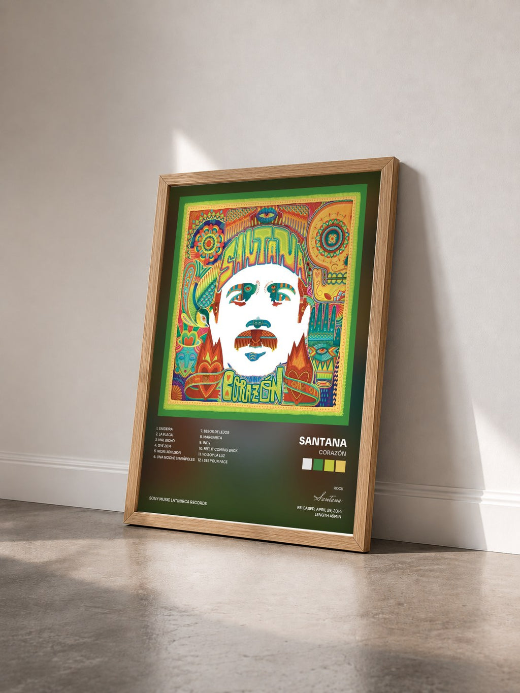 #bois Tableau de l'album Corazón de Santana vu de trois quarts, cadre en bois brut