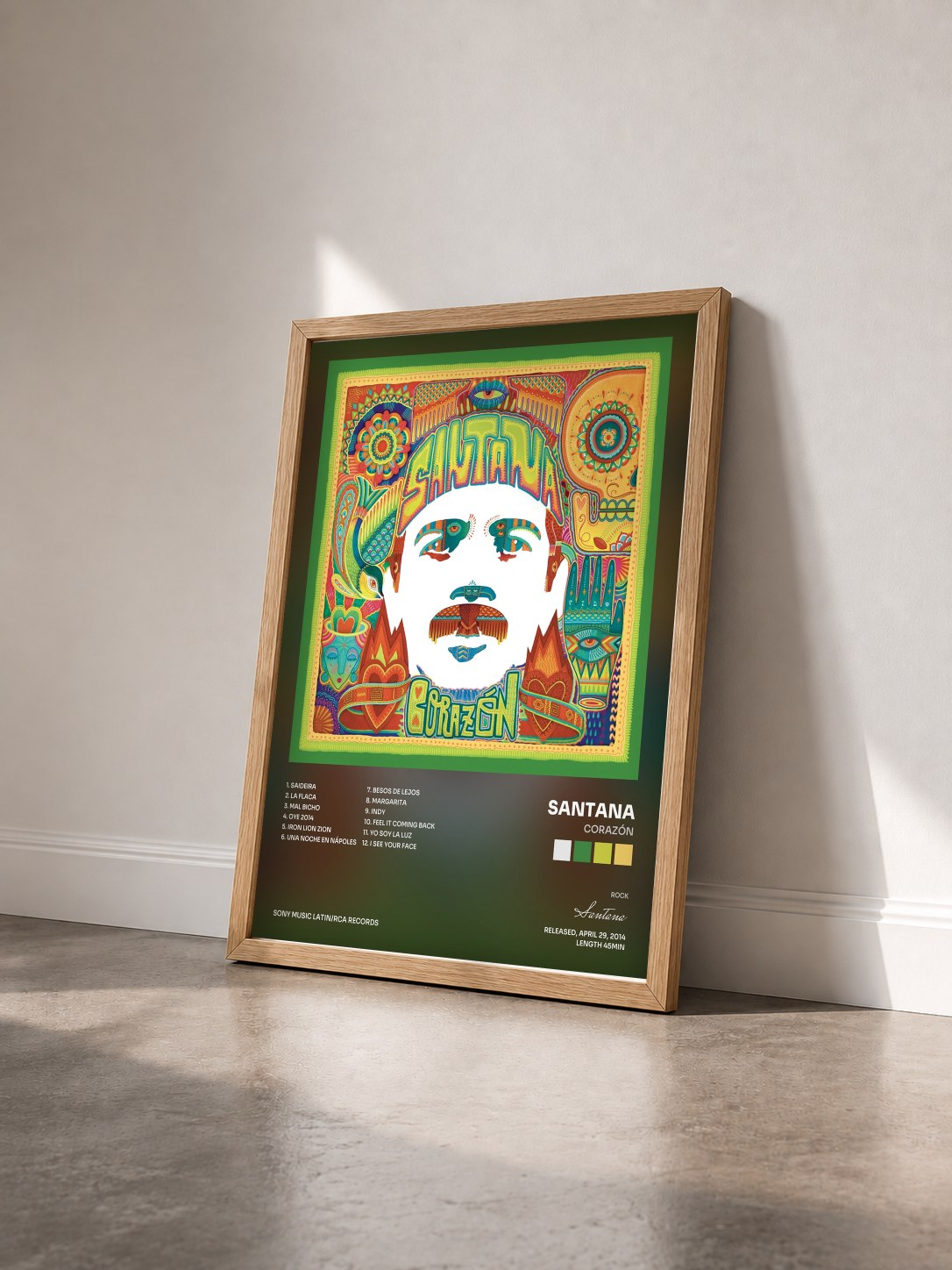 #bois Tableau de l'album Corazón de Santana vu de trois quarts, cadre en bois brut