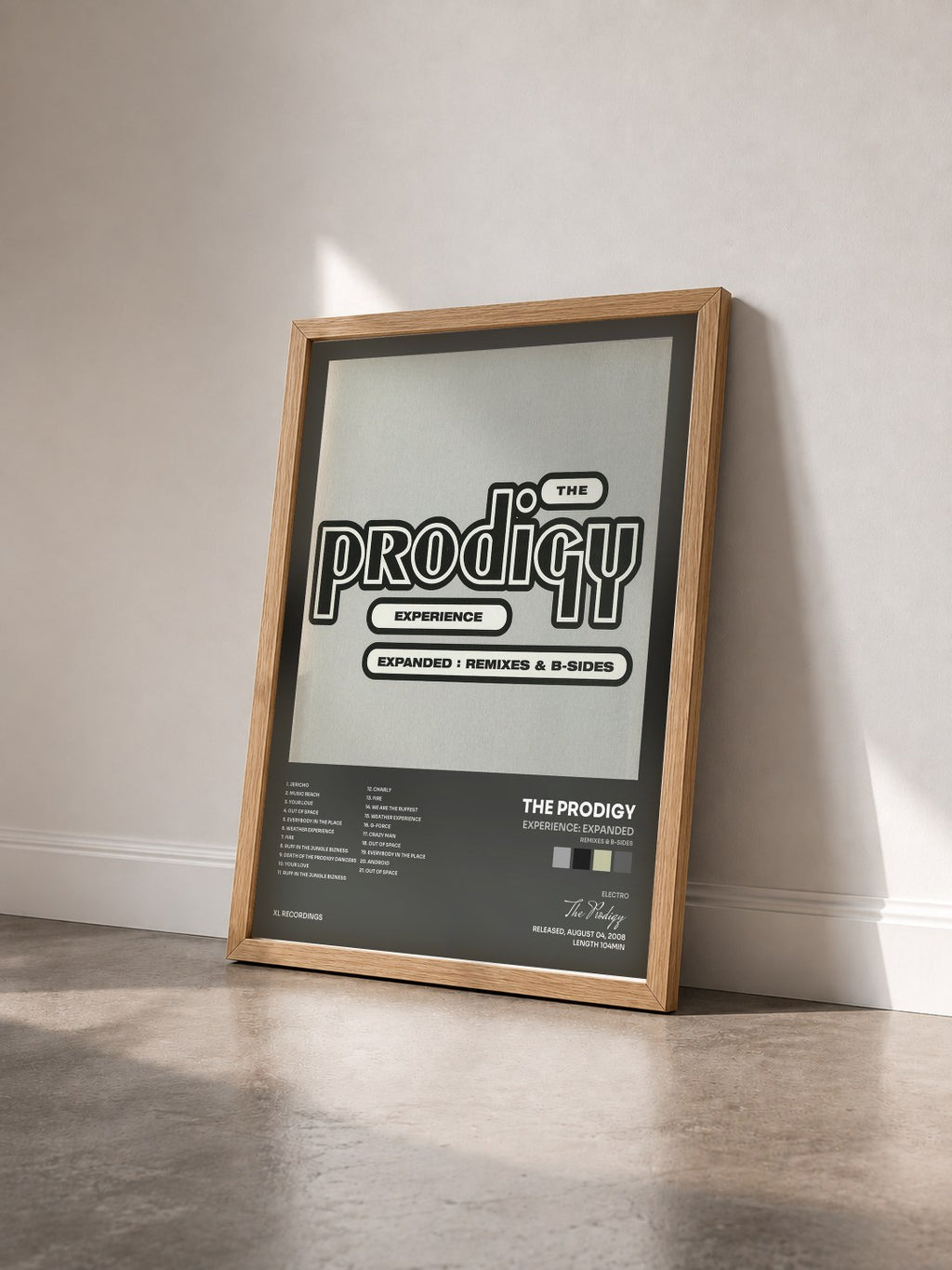 #bois Tableau de l'album Experience: Expanded (Remixes & B-sides) de The Prodigy vu de trois quarts, cadre en bois brut