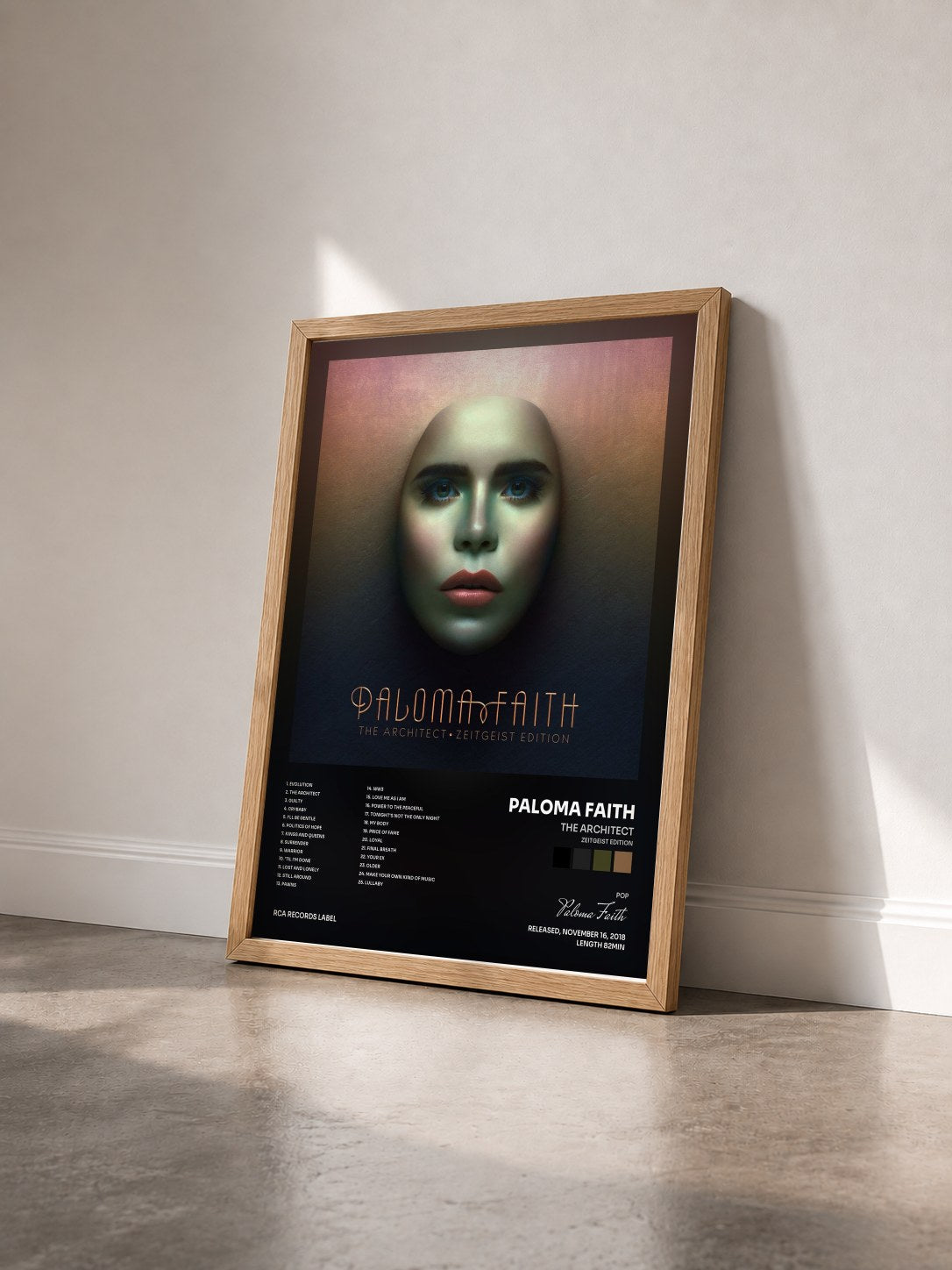 #bois Tableau de l'album The Architect (Zeitgeist Edition) de Paloma Faith vu de trois quarts, cadre en bois brut