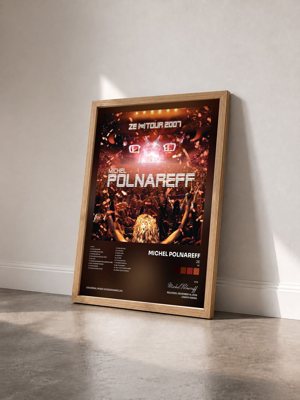 #bois Tableau de l'album Ze (re) Tour 2007 de Michel Polnareff vu de trois quarts, cadre en bois brut