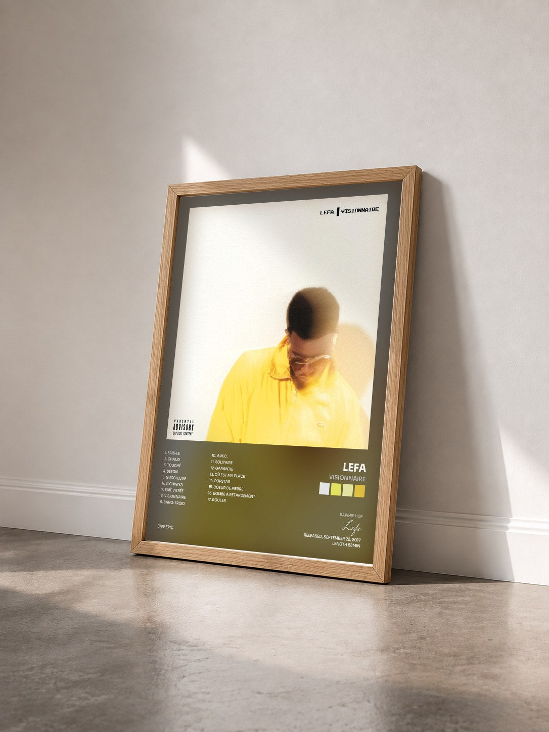 #bois Tableau de l'album Visionnaire de Lefa vu de trois quarts, cadre en bois brut