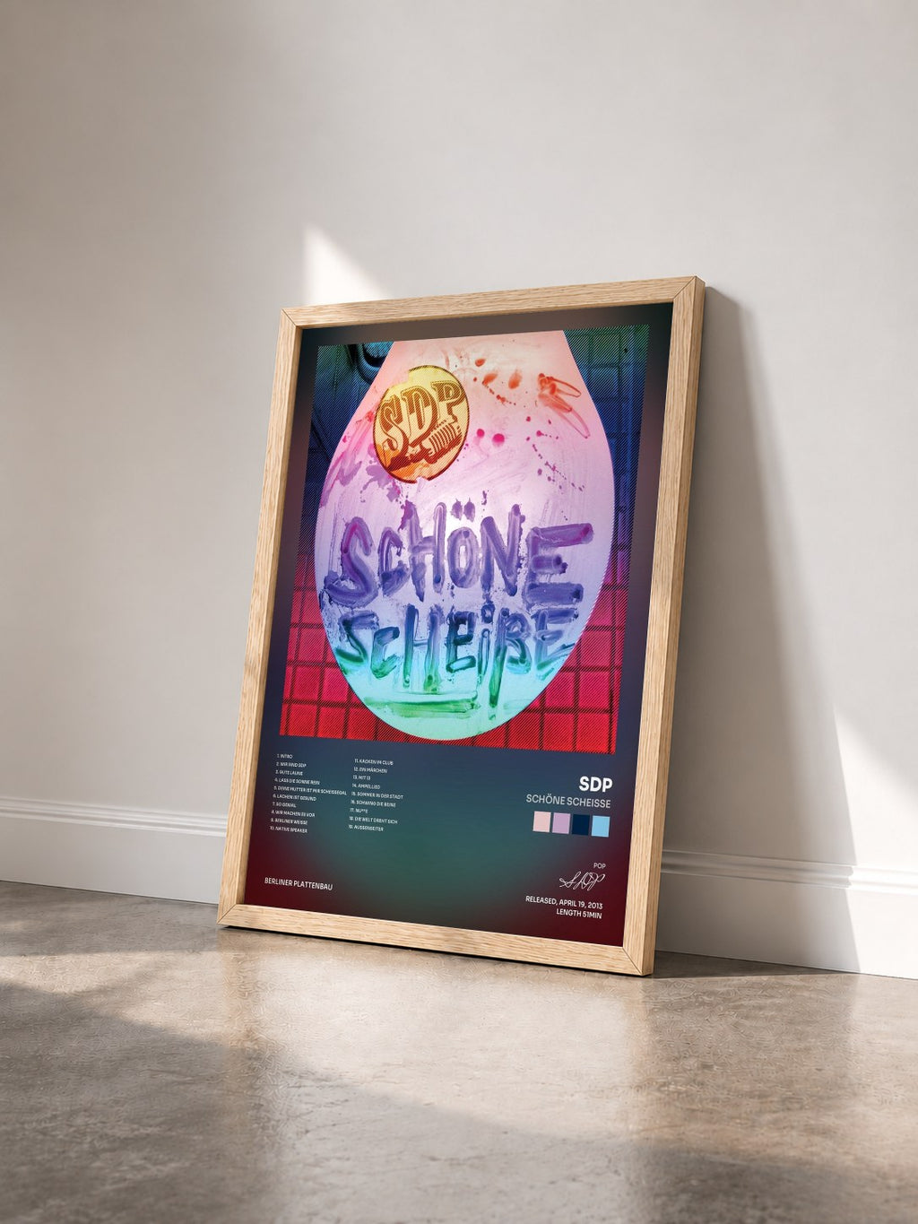 #bois Tableau de l'album Schöne Scheiße de SDP vu de trois quarts, cadre en bois brut