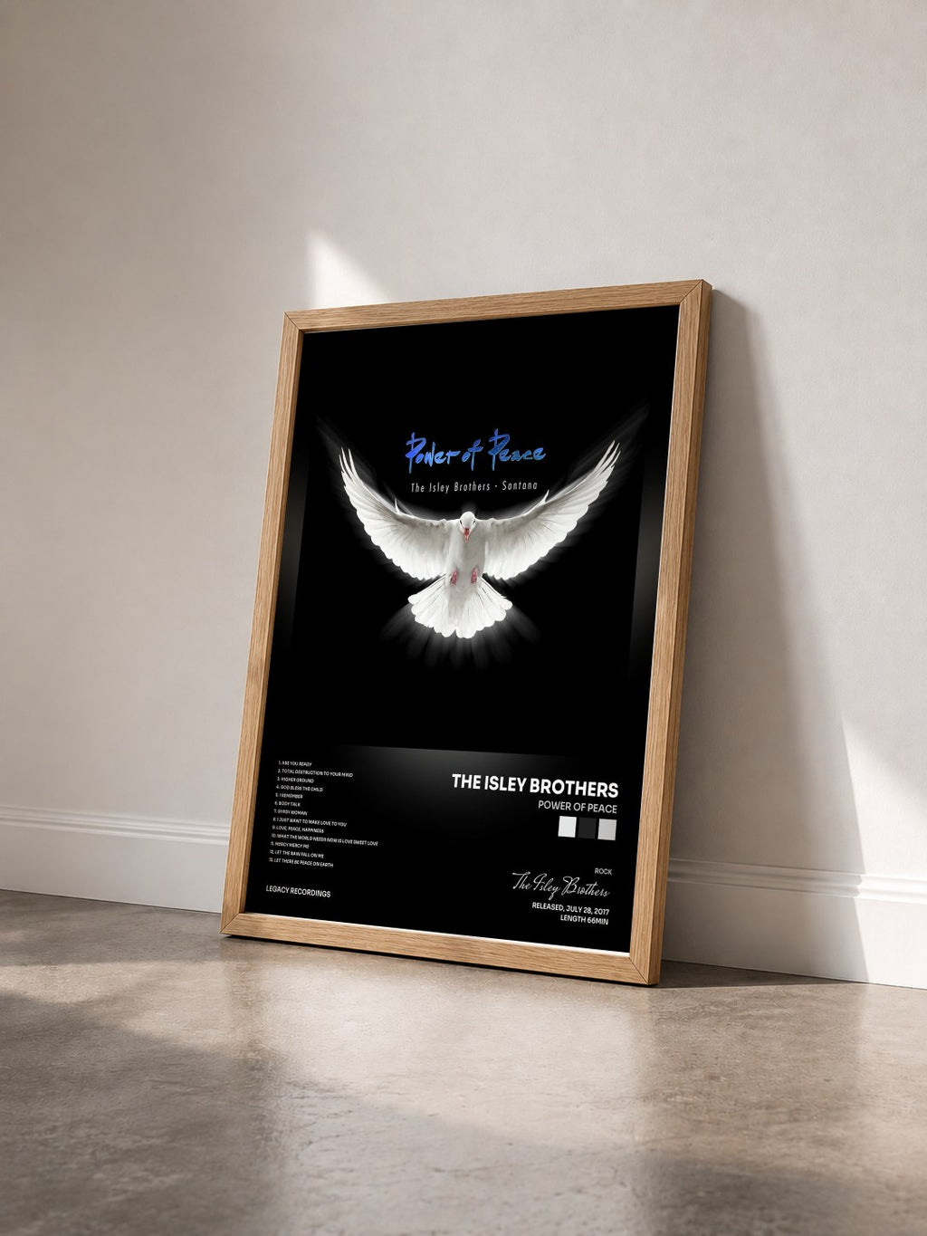 #bois Tableau de l'album Power Of Peace de The Isley Brothers vu de trois quarts, cadre en bois brut