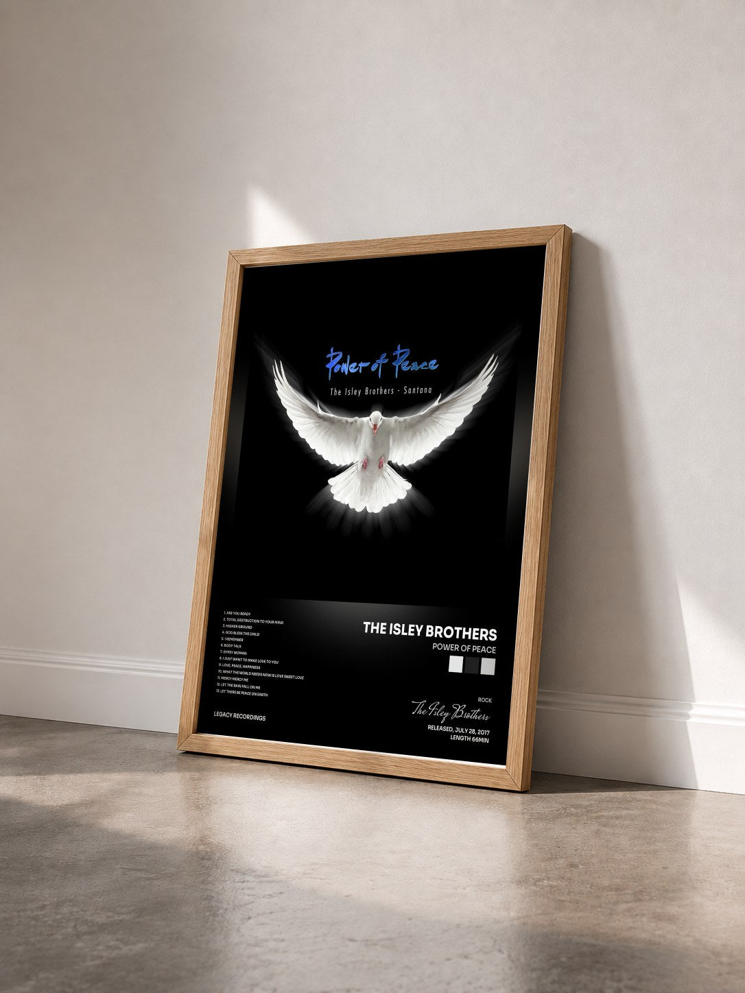 #bois Tableau de l'album Power Of Peace de The Isley Brothers vu de trois quarts, cadre en bois brut