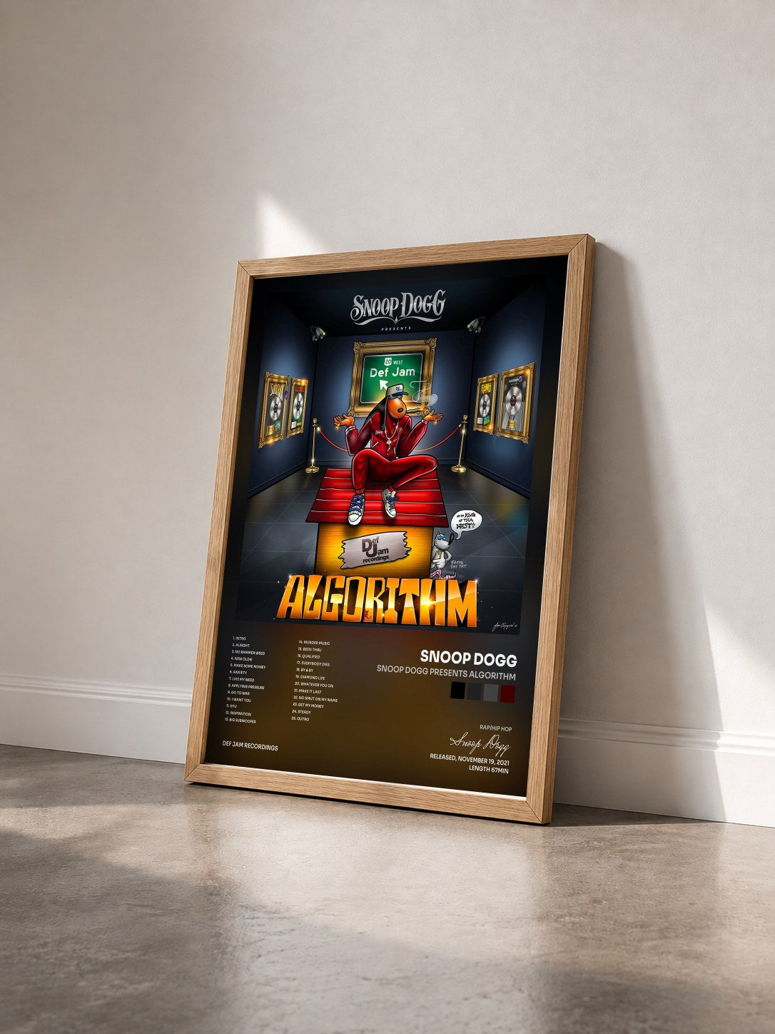 #bois Tableau de l'album Snoop Dogg Presents Algorithm de Snoop Dogg vu de trois quarts, cadre en bois brut