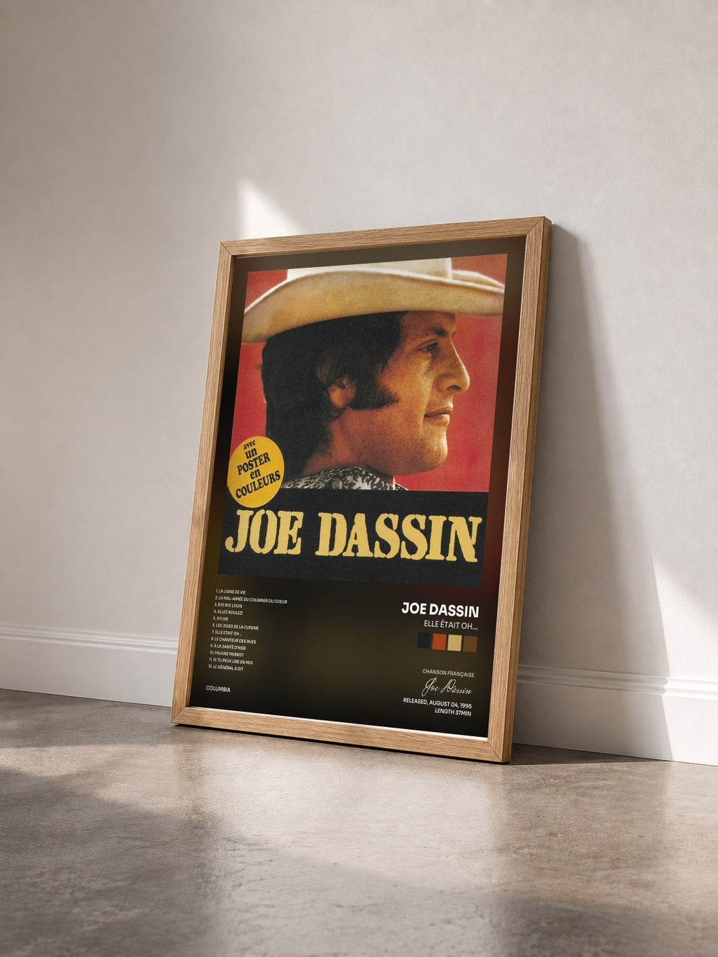 #bois Tableau de l'album Elle Était Oh... de Joe Dassin vu de trois quarts, cadre en bois brut