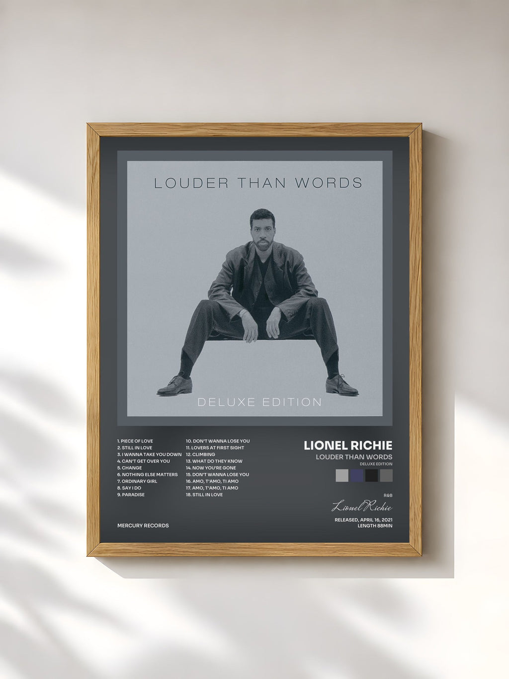 #bois Tableau de l'album Louder Than Words (Deluxe Edition) de Lionel Richie, cadre en bois brut, imprimé et encadré en France