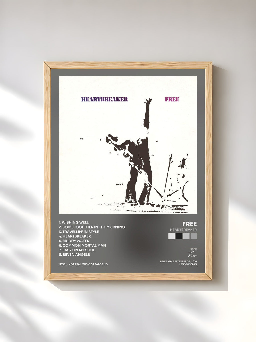 #bois Tableau de l'album Heartbreaker de Free, cadre en bois brut, imprimé et encadré en France