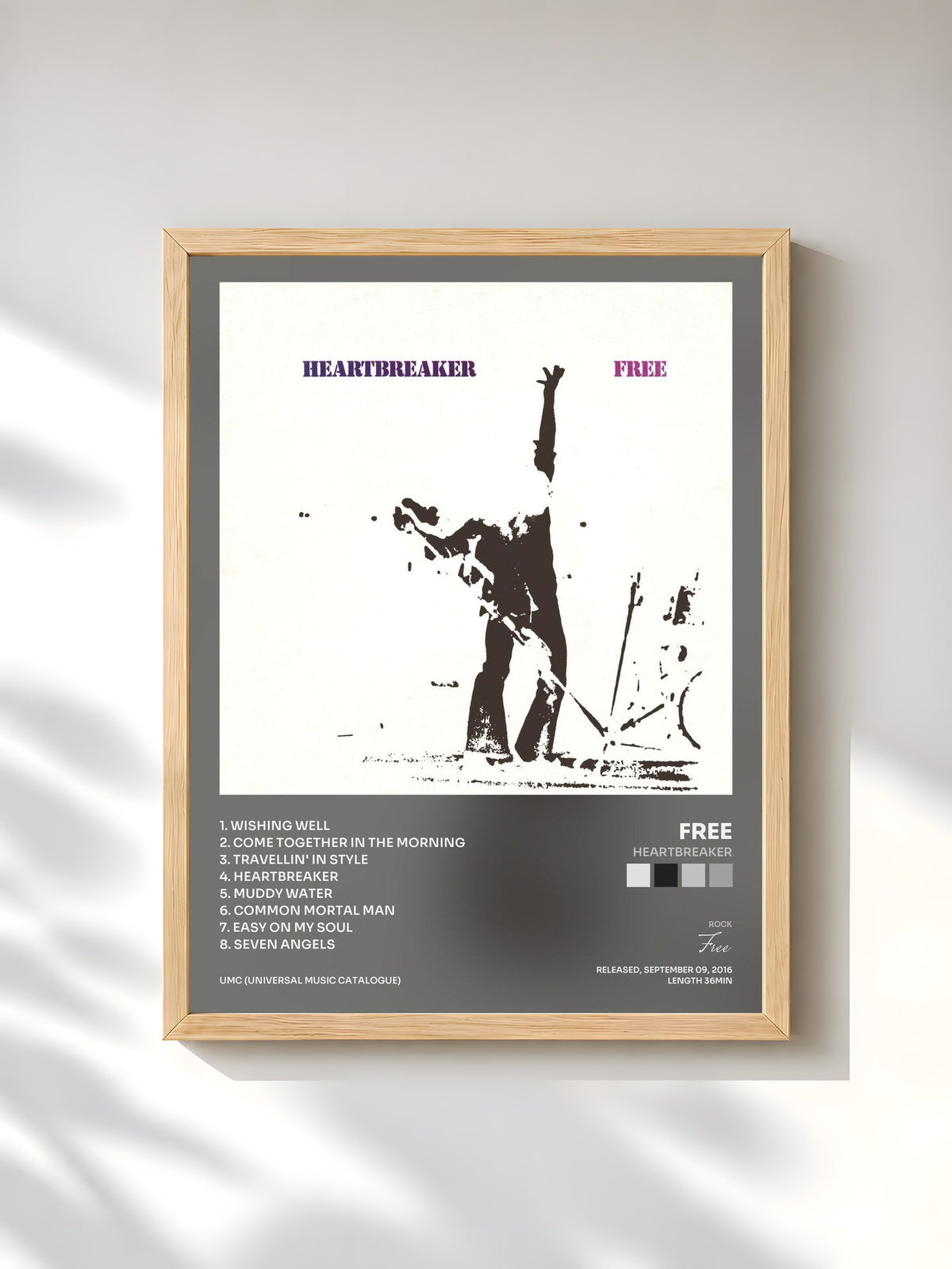 #bois Tableau de l'album Heartbreaker de Free, cadre en bois brut, imprimé et encadré en France