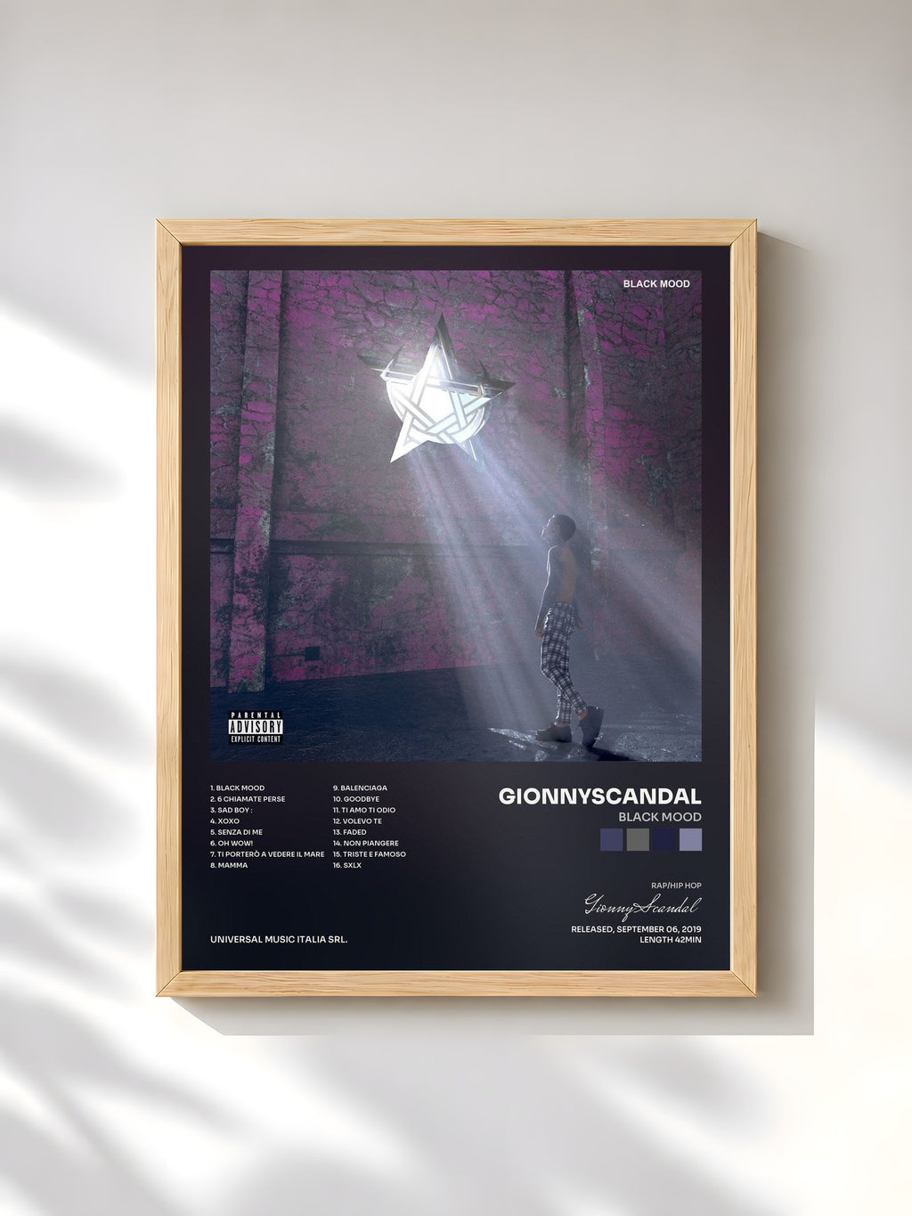 #bois Tableau de l'album Black Mood de GionnyScandal, cadre en bois brut, imprimé et encadré en France