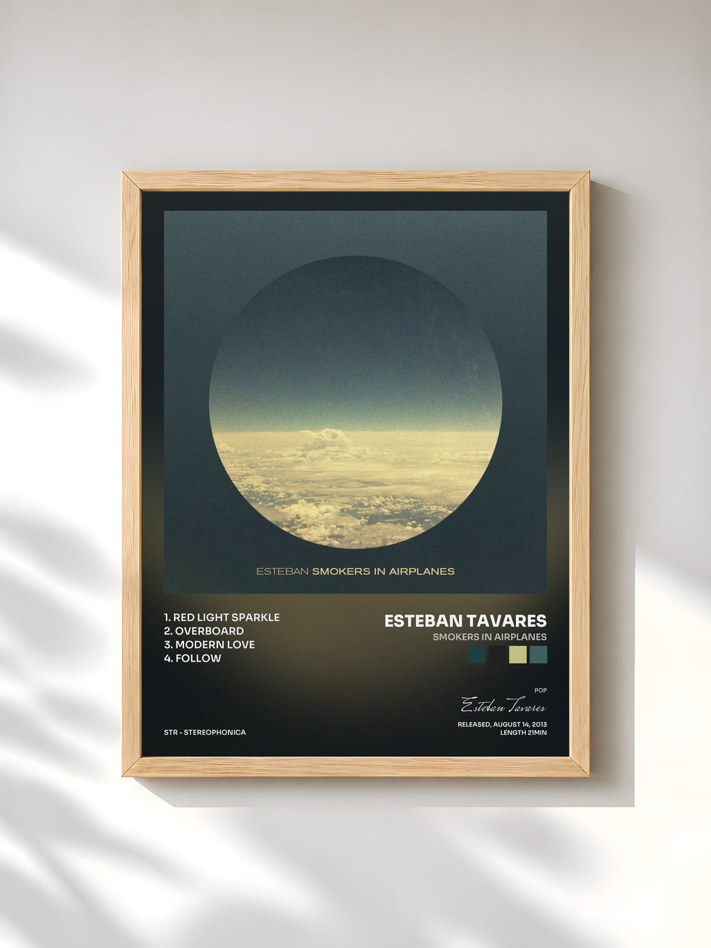 #bois Tableau de l'album Smokers in Airplanes de Esteban Tavares, cadre en bois brut, imprimé et encadré en France