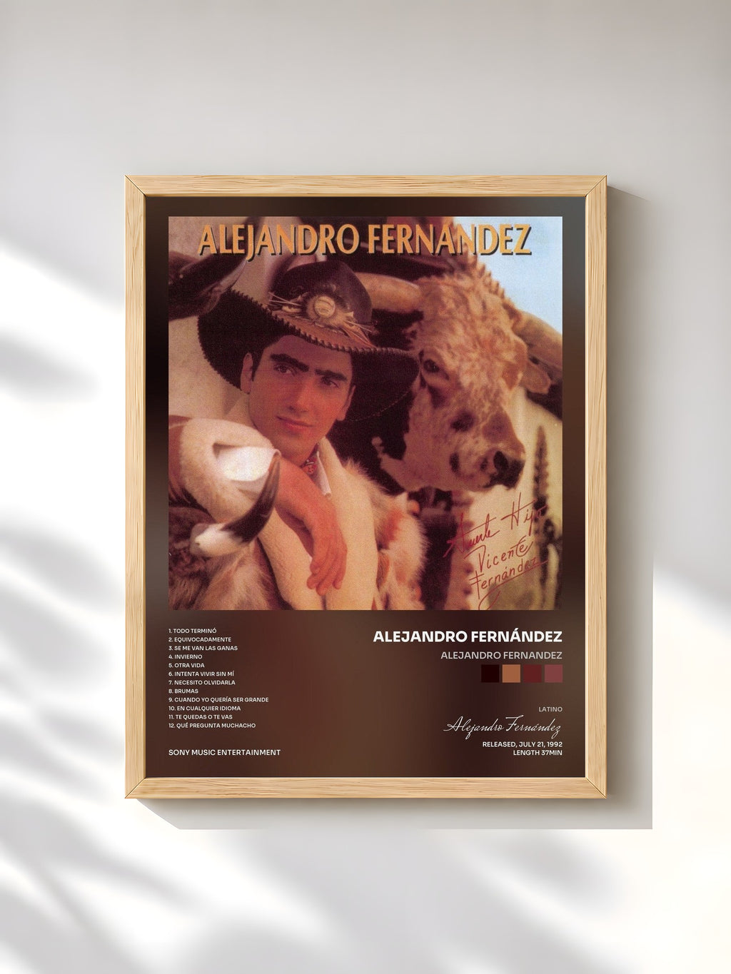 #bois Tableau de l'album ALEJANDRO FERNANDEZ de Alejandro Fernández, cadre en bois brut, imprimé et encadré en France