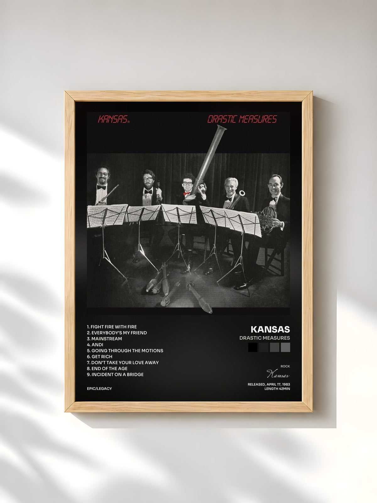 #bois Tableau de l'album Drastic Measures de Kansas, cadre en bois brut, imprimé et encadré en France