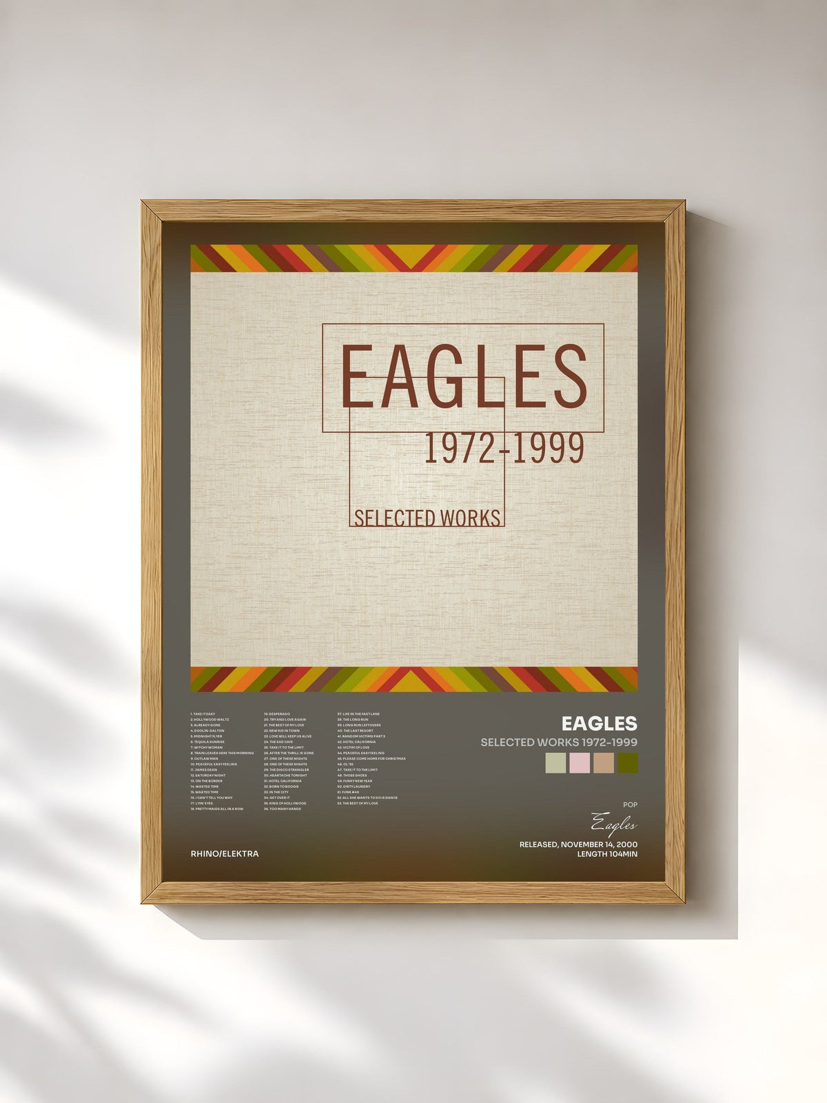 #bois Tableau de l'album Selected Works 1972-1999 de Eagles, cadre en bois brut, imprimé et encadré en France