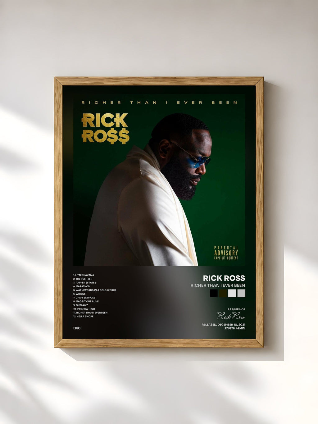 #bois Tableau de l'album Richer Than I Ever Been de Rick Ross, cadre en bois brut, imprimé et encadré en France