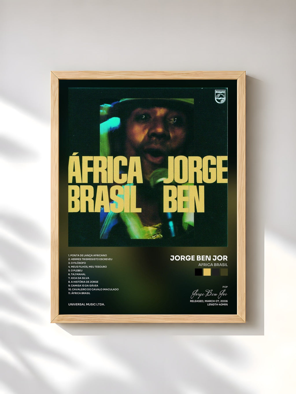 #bois Tableau de l'album Africa Brasil de Jorge Ben Jor, cadre en bois brut, imprimé et encadré en France