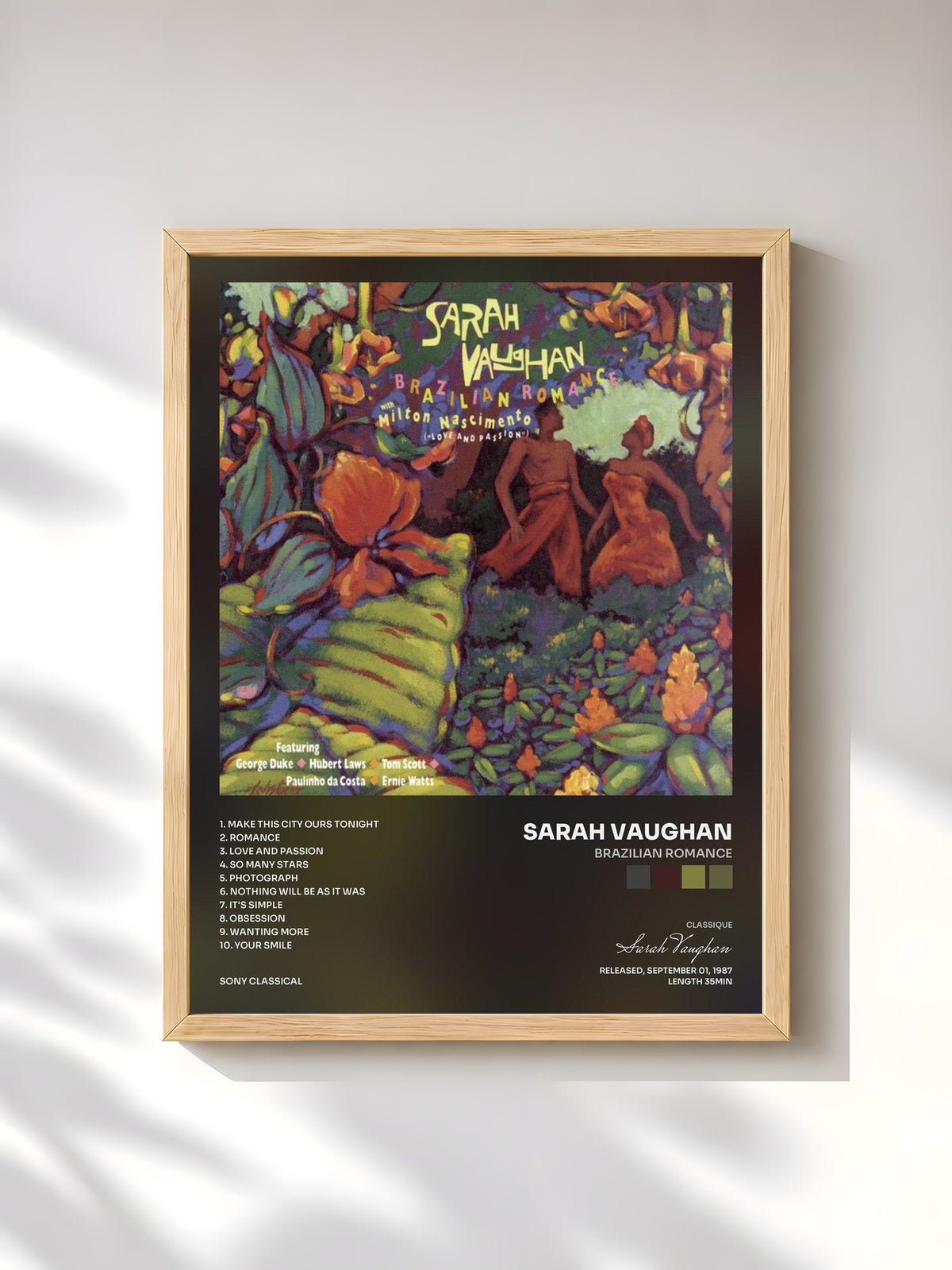 #bois Tableau de l'album Brazilian Romance de Sarah Vaughan, cadre en bois brut, imprimé et encadré en France