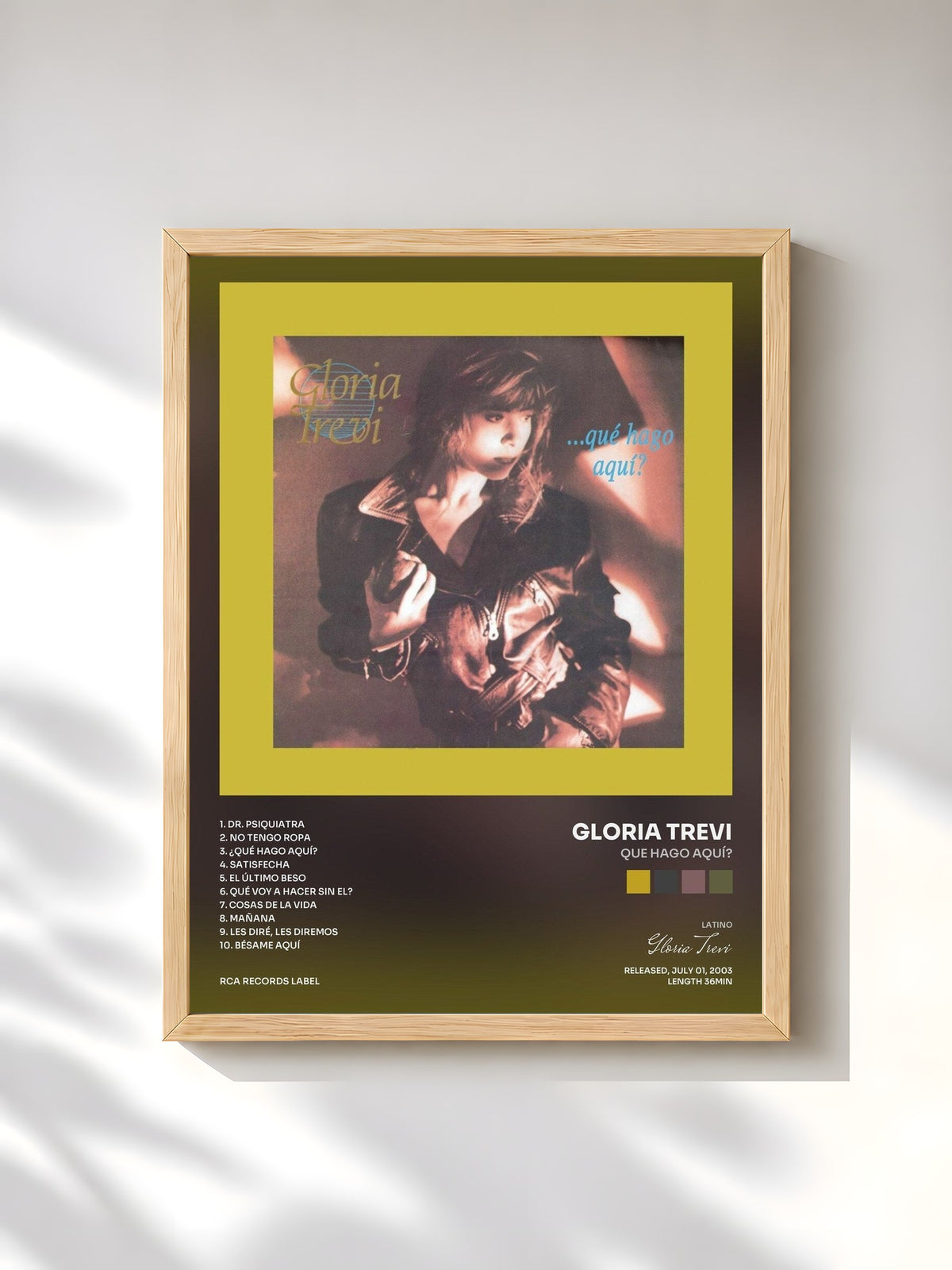 #bois Tableau de l'album Que Hago Aquí? de Gloria Trevi, cadre en bois brut, imprimé et encadré en France