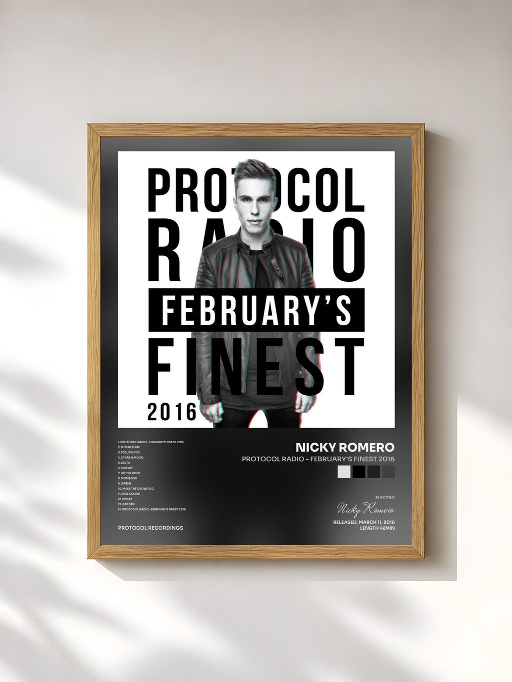 #bois Tableau de l'album Protocol Radio - February's Finest 2016 de Nicky Romero, cadre en bois brut, imprimé et encadré en France