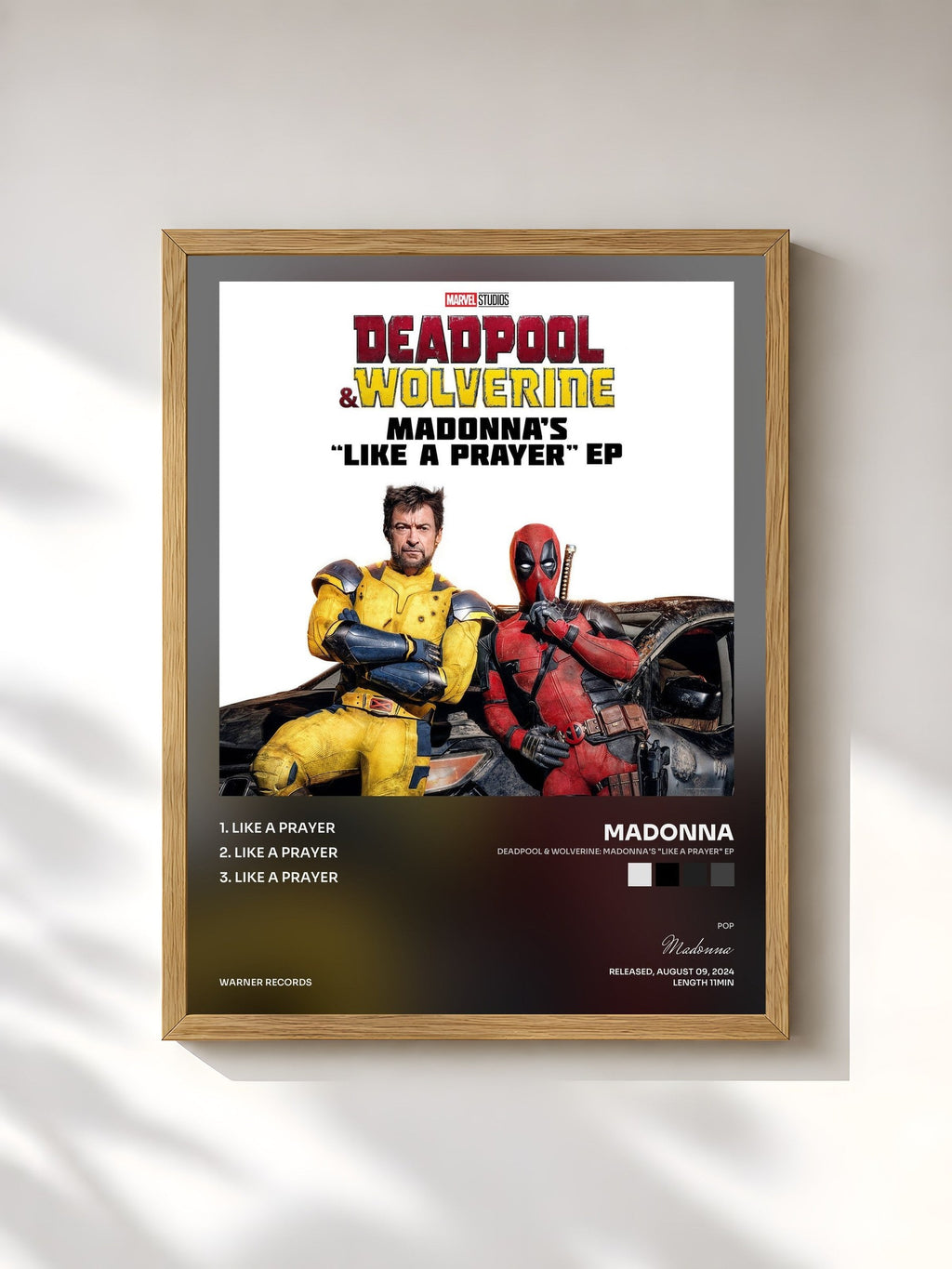 #bois Tableau de l'album Deadpool & Wolverine: Madonna's "Like a Prayer" EP de Madonna, cadre en bois brut, imprimé et encadré en France