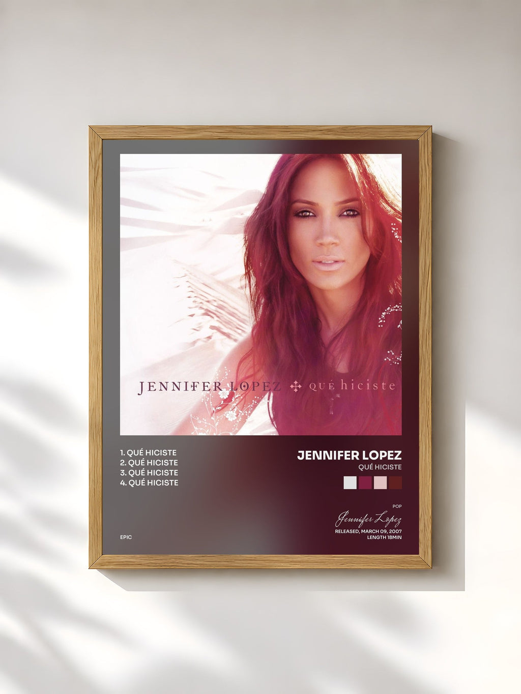 #bois Tableau de l'album Qué Hiciste de Jennifer Lopez, cadre en bois brut, imprimé et encadré en France