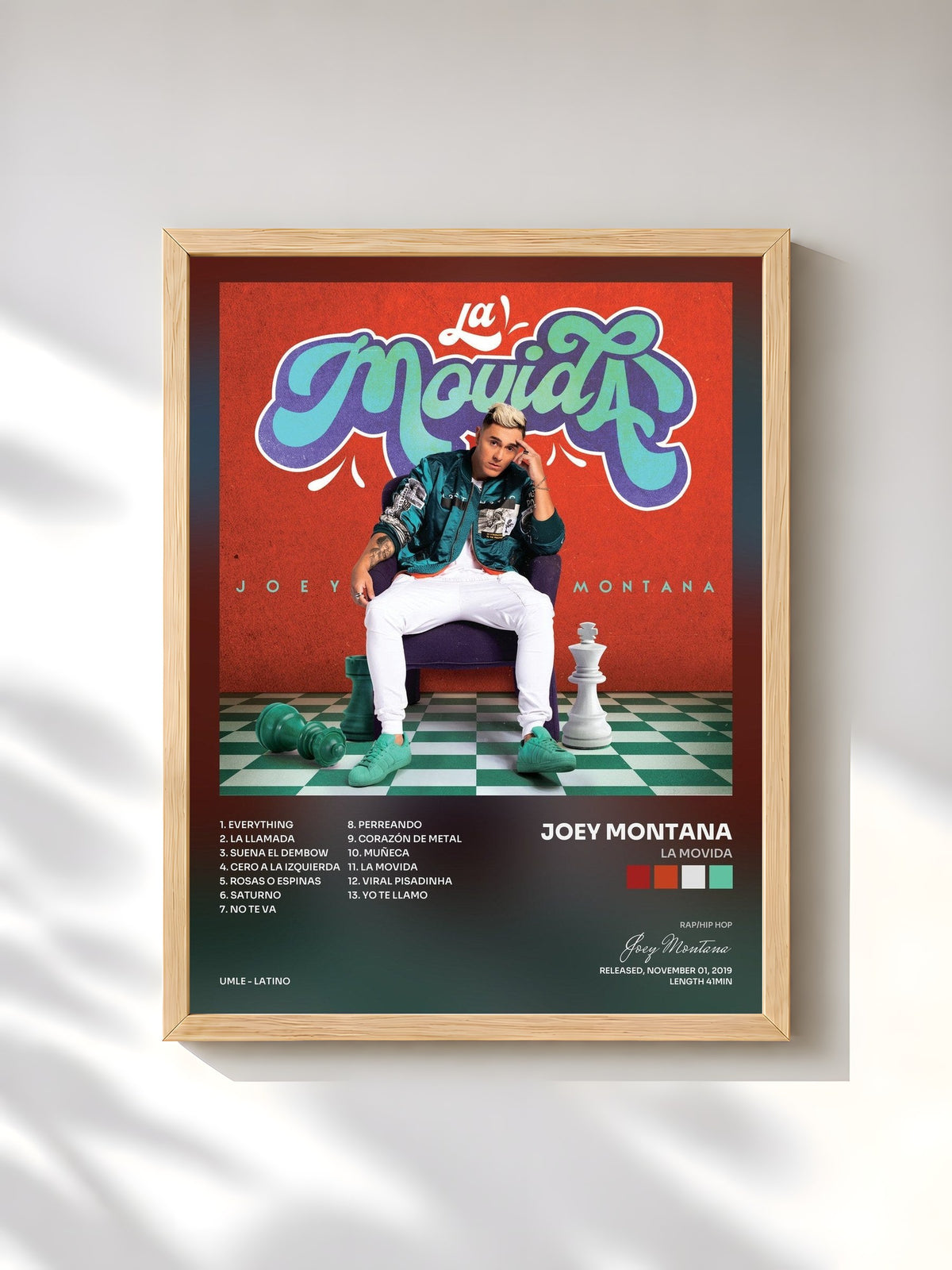 #bois Tableau de l'album La Movida de Joey Montana, cadre en bois brut, imprimé et encadré en France