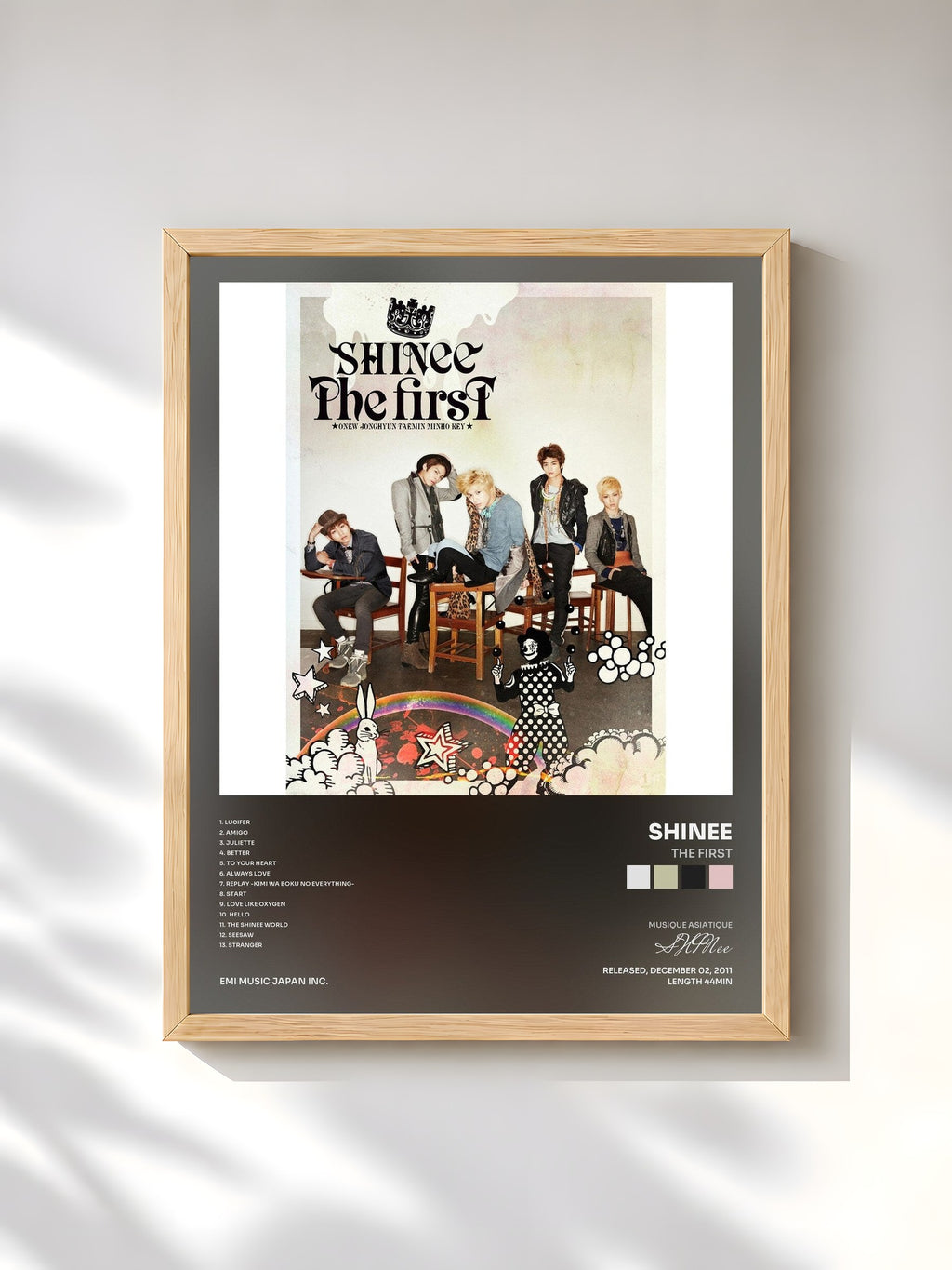 #bois Tableau de l'album The First de SHINee, cadre en bois brut, imprimé et encadré en France