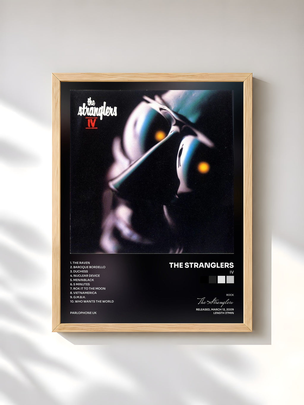 #bois Tableau de l'album IV de The Stranglers, cadre en bois brut, imprimé et encadré en France