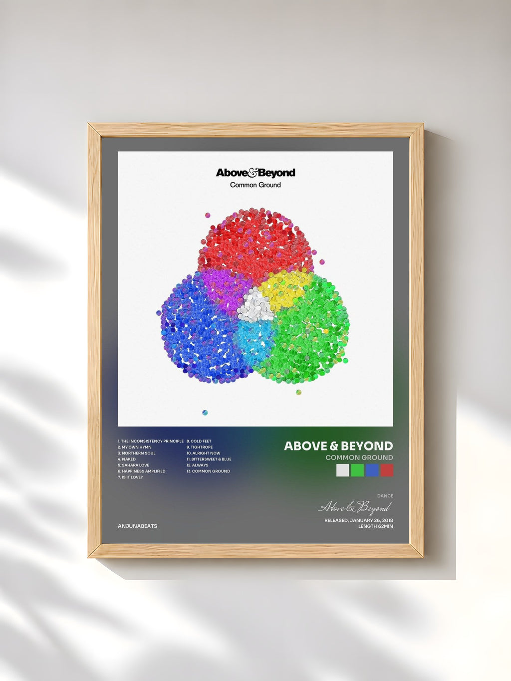 #bois Tableau de l'album Common Ground de Above & Beyond, cadre en bois brut, imprimé et encadré en France