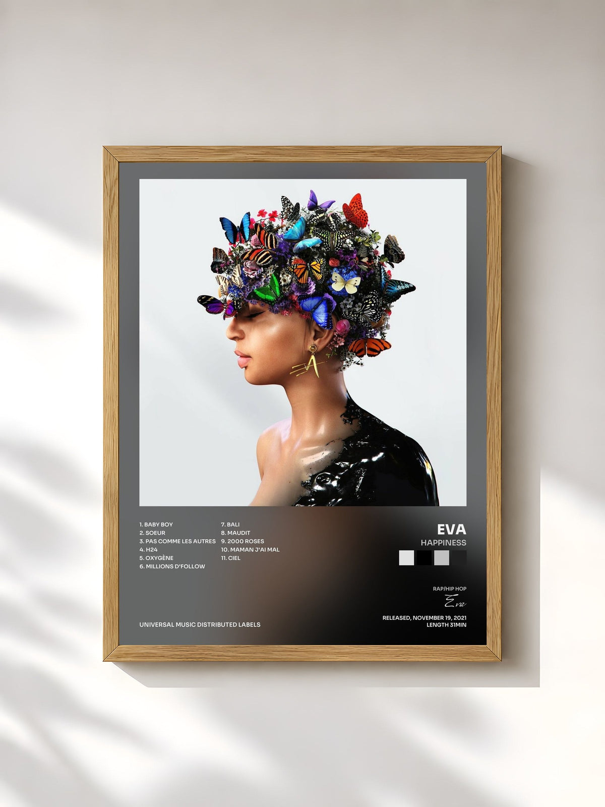 #bois Tableau de l'album Happiness de Eva, cadre en bois brut, imprimé et encadré en France