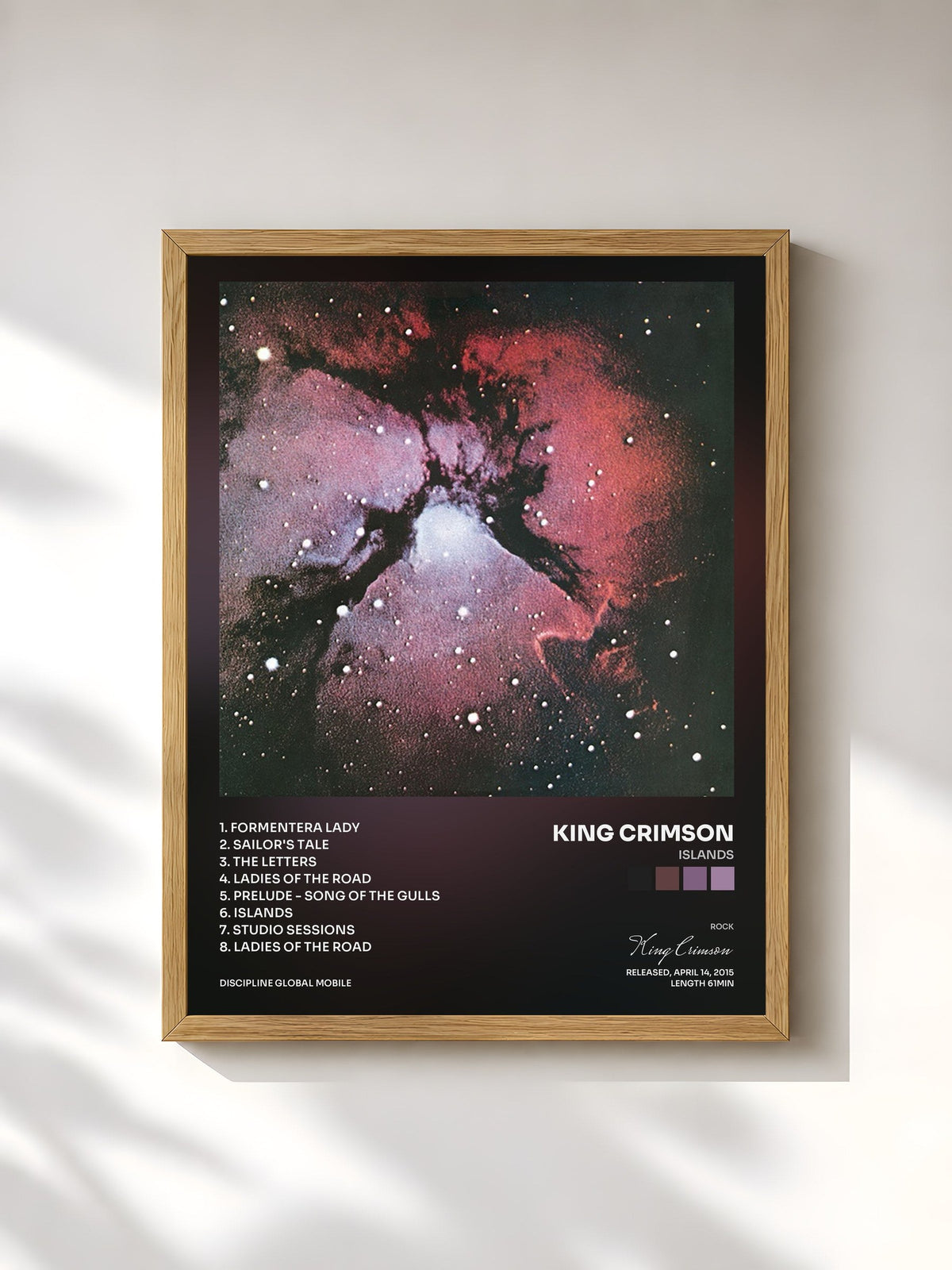 #bois Tableau de l'album Islands de King Crimson, cadre en bois brut, imprimé et encadré en France