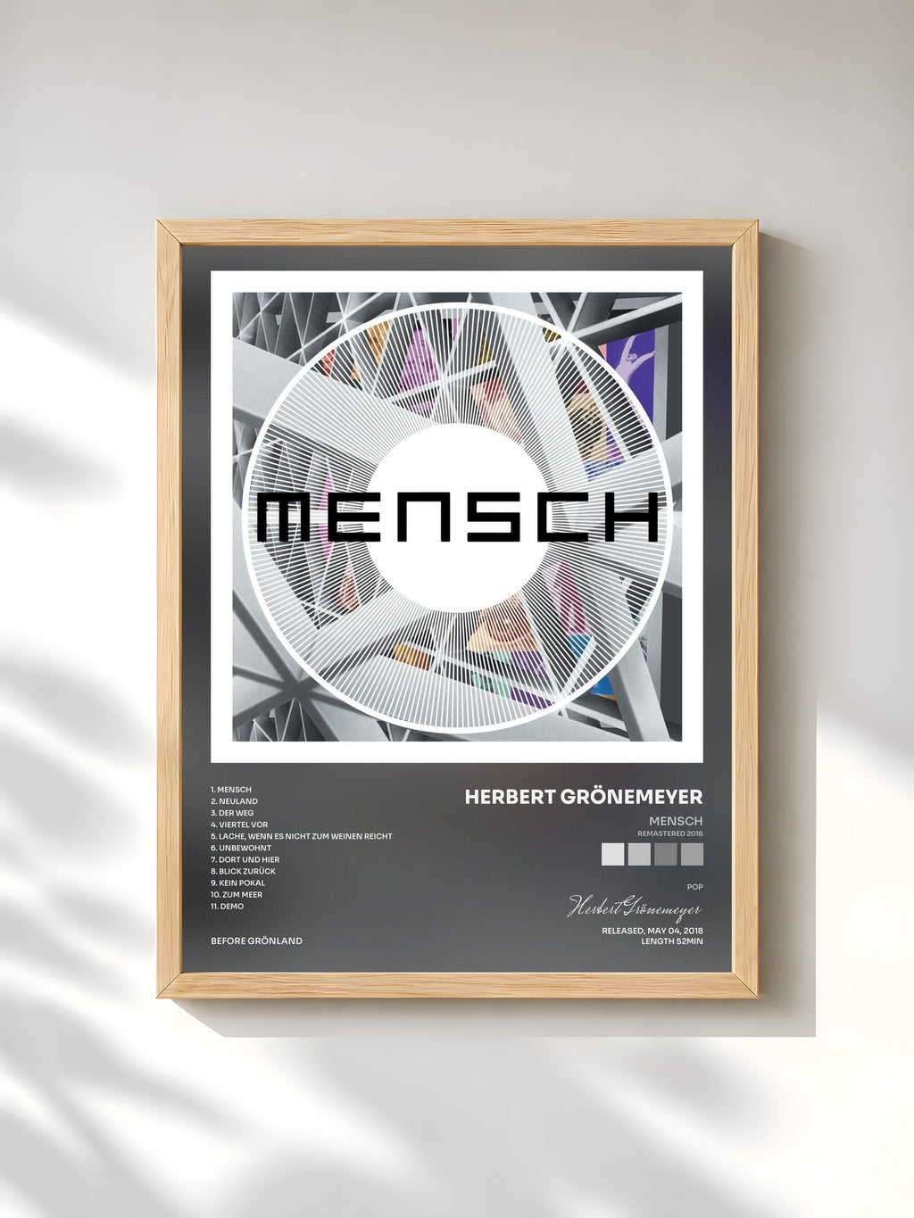 #bois Tableau de l'album Mensch (Remastered 2016) de Herbert Grönemeyer, cadre en bois brut, imprimé et encadré en France
