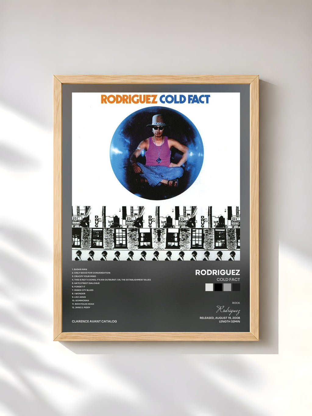 #bois Tableau de l'album Cold Fact de Rodriguez, cadre en bois brut, imprimé et encadré en France