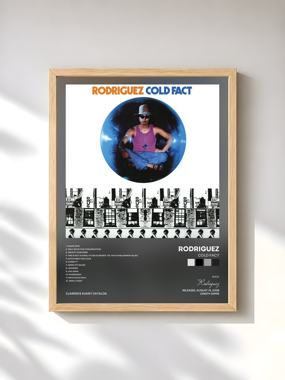 #bois Tableau de l'album Cold Fact de Rodriguez, cadre en bois brut, imprimé et encadré en France
