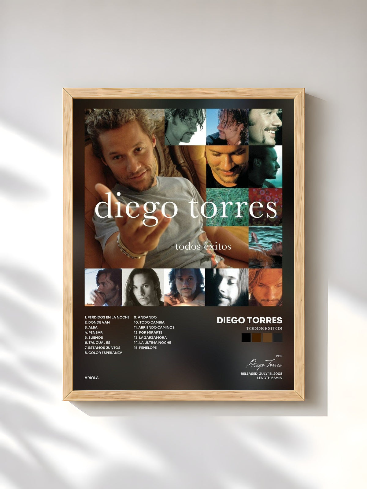 #bois Tableau de l'album Todos Exitos de Diego Torres, cadre en bois brut, imprimé et encadré en France